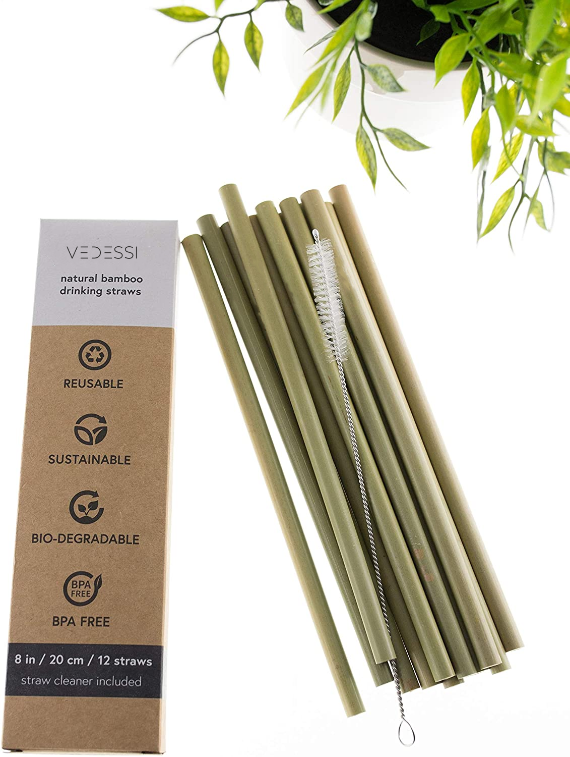 TXV Mart Disposable Reusable Bamboo Drinking Straws 100 Pcs, BPA Free, Eco-Friendly 100% Natural, Biodegradable, and Compostable, Heavy Duty, Party, W