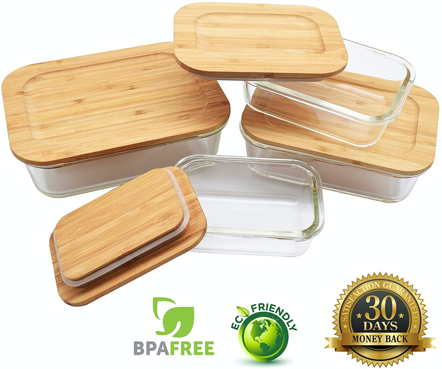TIBLEN 4-Pack Glass Food Storage Containers with Bamboo Lids, Meal Prep Ecofriendly Containers with Lids for Kitchen, Home Use, Safe for Microwave