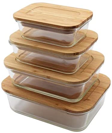 4-Cup Rectangular Glass Storage Container with Bamboo Lid +