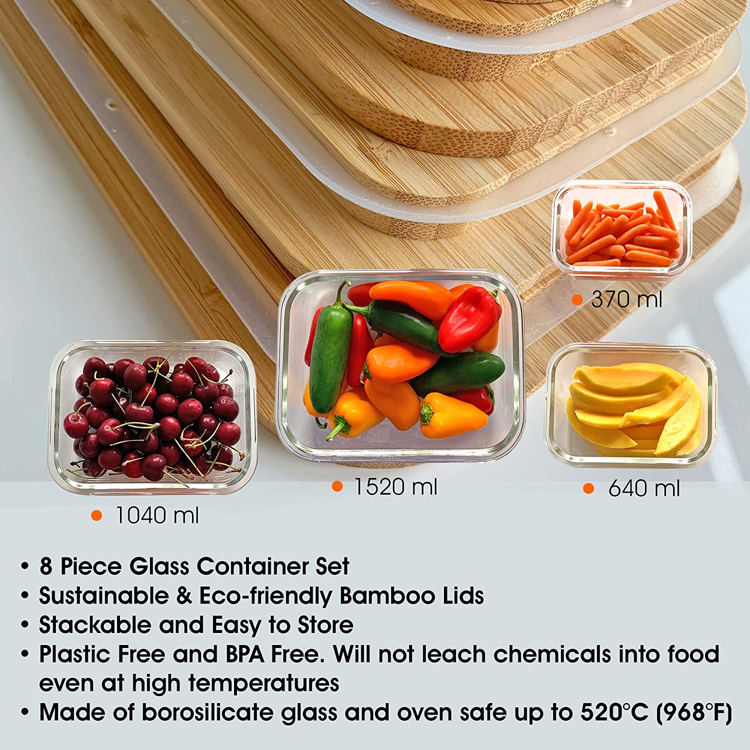 Mantraraj Premium Glass Food Containers Glass Food Storage Containers With  Sustainable Bamboo Lid BPA Glass Bowls Glass Storage Jars 