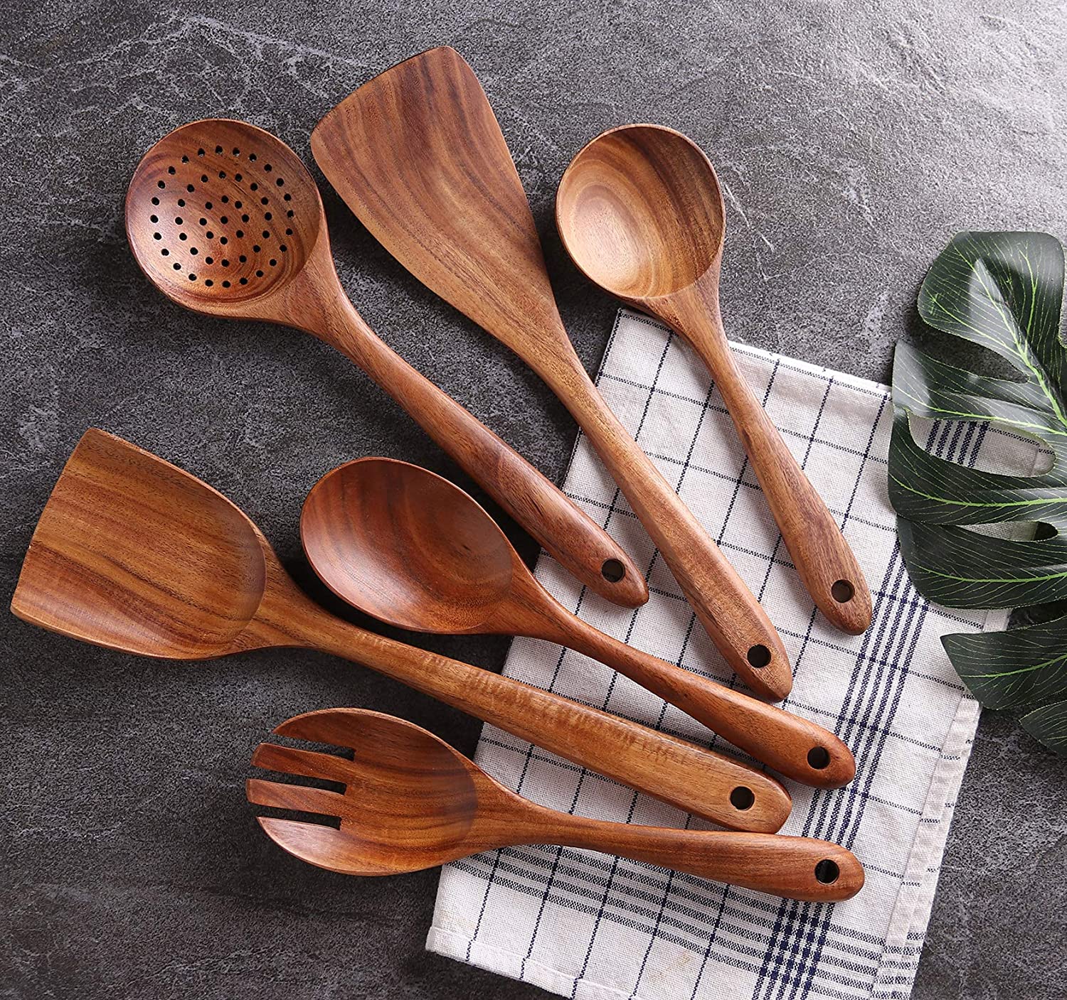 Wooden Utensils For Cooking,11 Pcs Wooden Spoons For Cooking, Teak Wooden  Utensils Set, Wood Kitchen Utensils For Nonstick Pan, Wood Spatula Spoon