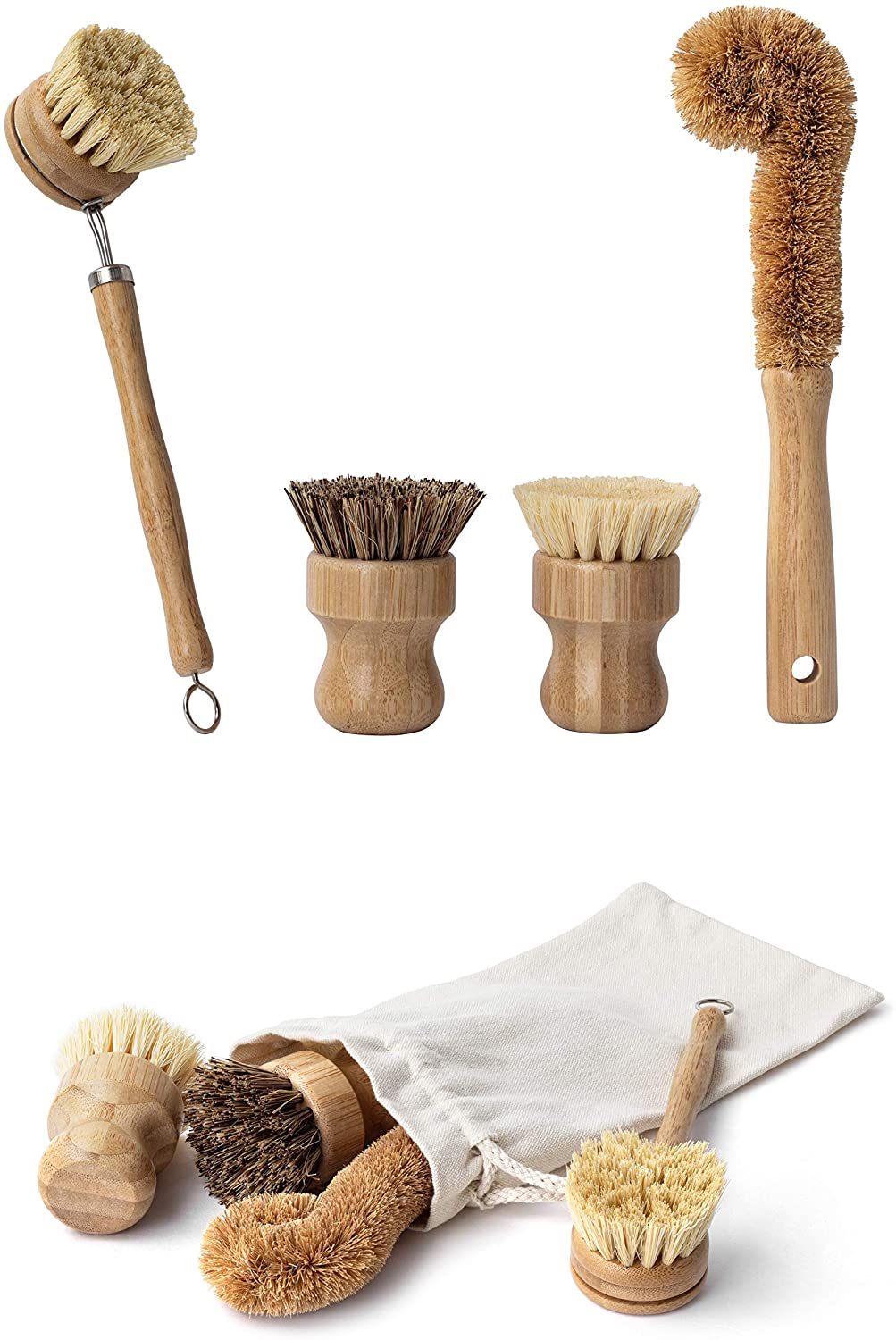 Beyond Gourmet Natural Bristle Vegetable and Dish Brush with Handle