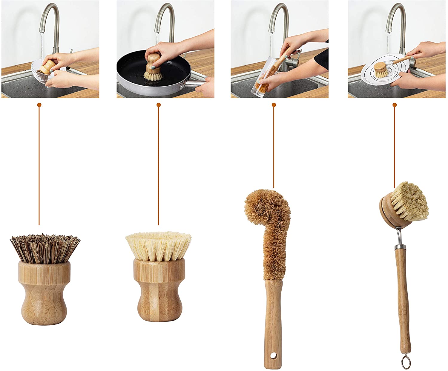 Wooden Cleaning Brush Set 4 Pieces