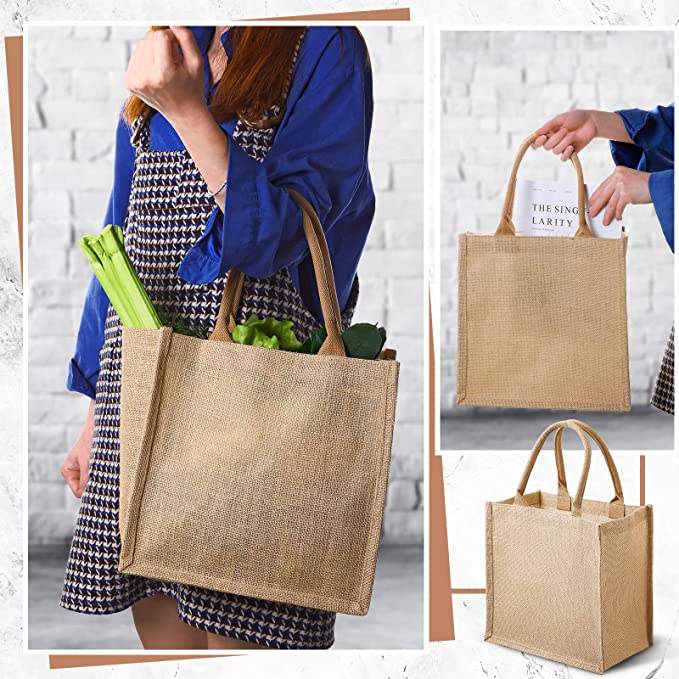 10 Pcs Reusable Burlap Jute Laminated Tote Bags