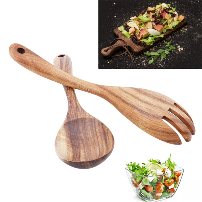 Wood Acacia Salad Server Sets with Salad Spoon and Fork Wooden